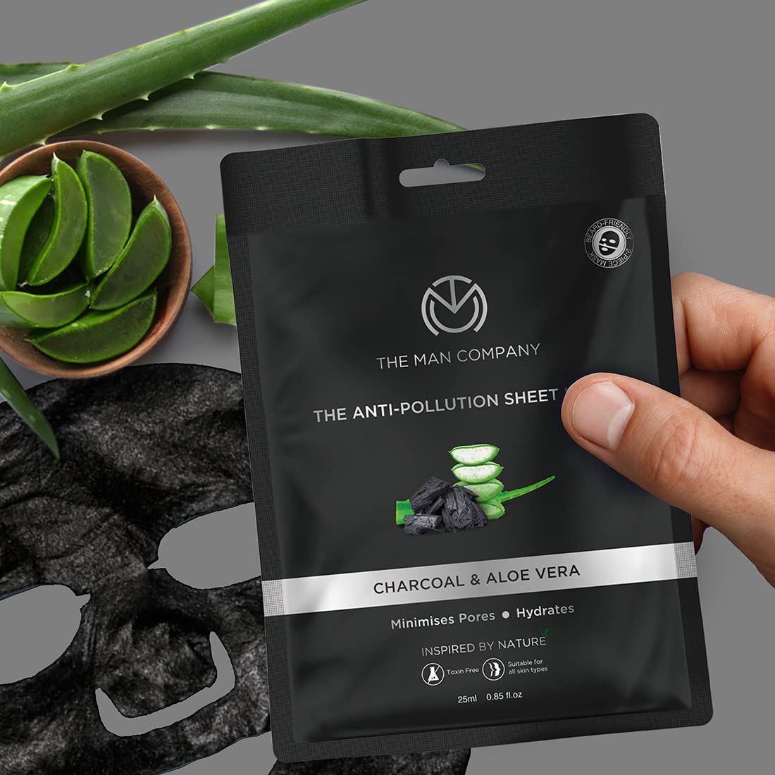 The Man Company Charcoal Face Sheet Mask - 25 ml (Pack of 3) | Anti-Pollution,Unclog pores
