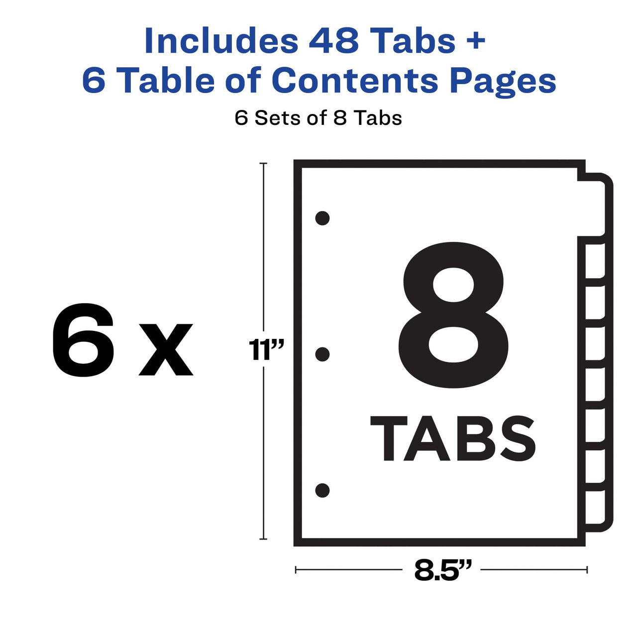 Avery 8 Tab Dividers for 3 Ring Binders, Customizable Table of Contents, Multicolor Tabs, 6 Sets (11186)