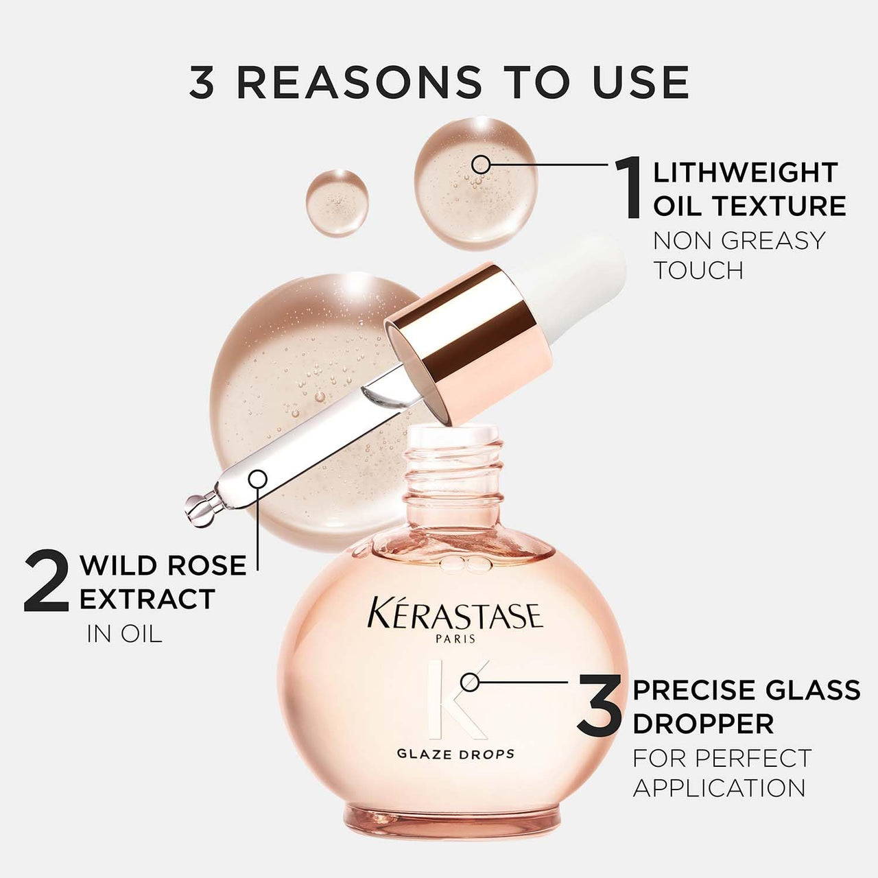 Kérastase Gloss Absolu Glaze Drops Oil-In-Serum For Bouncy, Glossy Hair | Fine To Medium Hair | 2X Glossier Hair | 72H Nutrition | With Wild Rose-In-Oil | 45ml