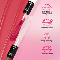 Swiss Beauty Duo Lipstick | Matte smudge-proof Liqud Lipstick + Transparent glossy Lipgloss | Transfer -proof and Long lasting | Shade-Poison Pink, 10ml