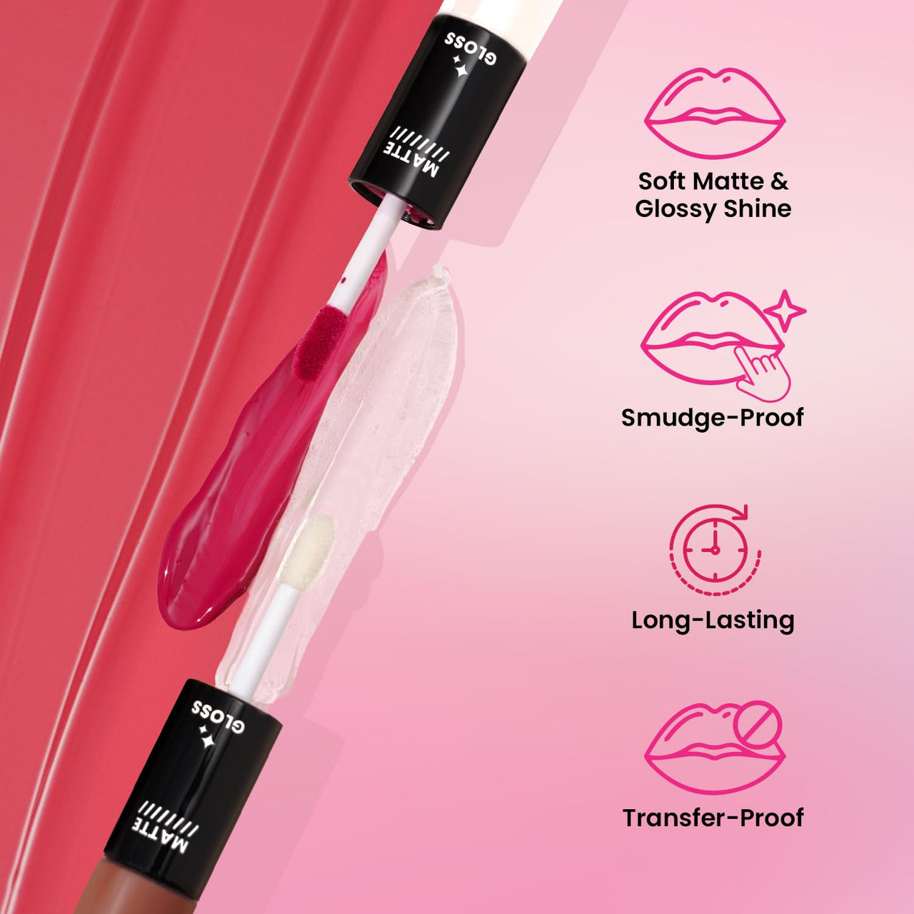 Swiss Beauty Duo Lipstick | Matte smudge-proof Liqud Lipstick + Transparent glossy Lipgloss | Transfer -proof and Long lasting | Shade-Kiss Of Pink, 10ml