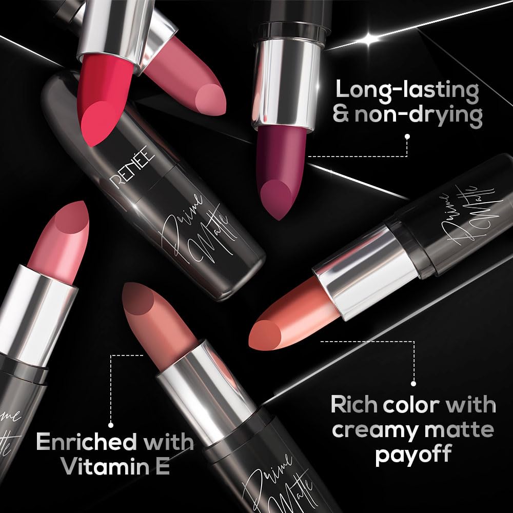 RENEE Prime Matte Lipstick - Hazelnut Nude, Lightweight & Long-Lasting Formula, Creamy Matte Finish, One Swipe Application, Non-Drying, Vitamin E Infused, 4.5Gm