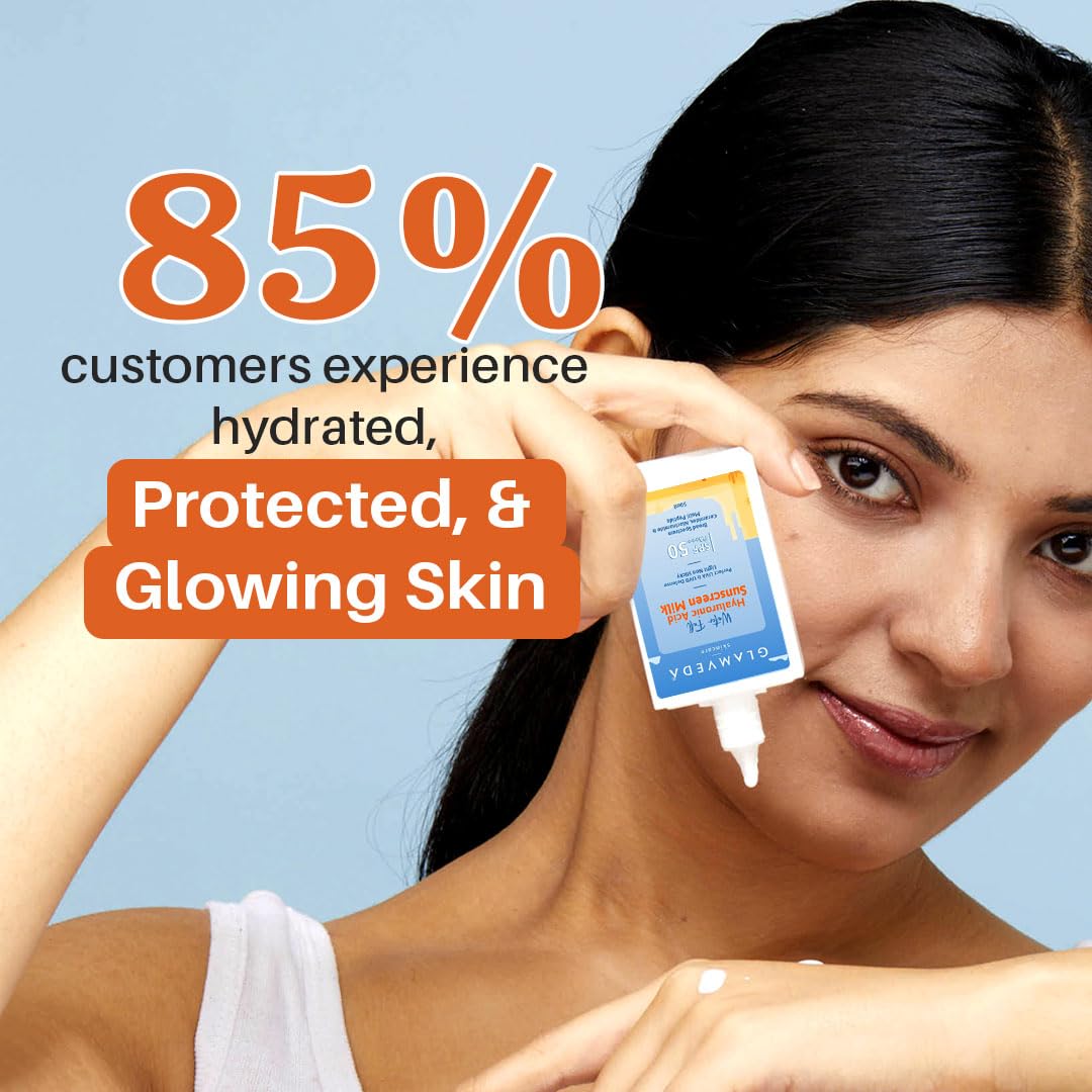 Glamveda Ultra Light Water Sunscreen SPF 50 PA+++ | Hydrating & Nourishing Sunscreen Milk | Broad Spectrum UVA/UVB Protection | No White Cast, Non-Greasy, Fragrance-Free | For All Skin Types | 50ml