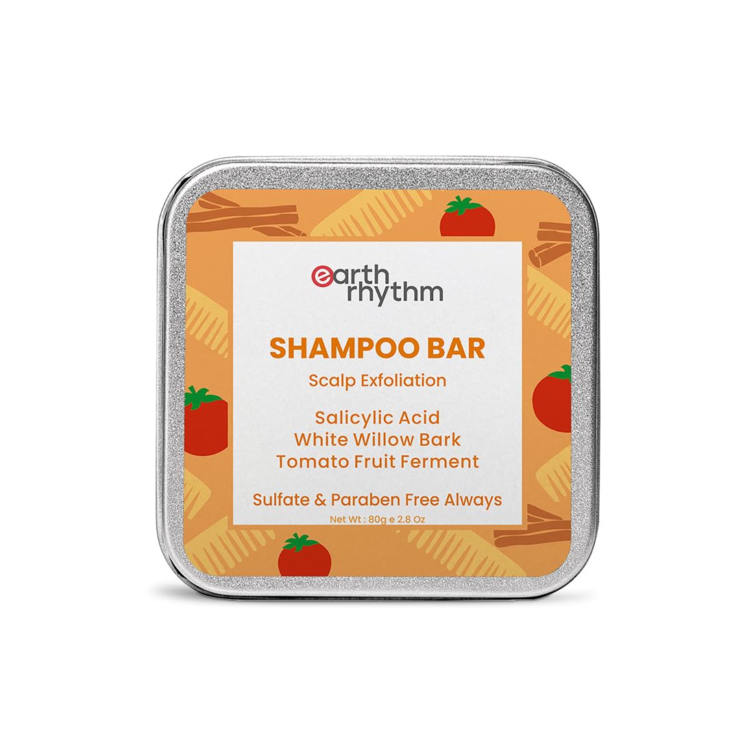 Earth Rhythm Exfoliating Shampoo Bar with 2% Salicylic Acid & Tomato Ferment (Tin Packaging) - 80 gm