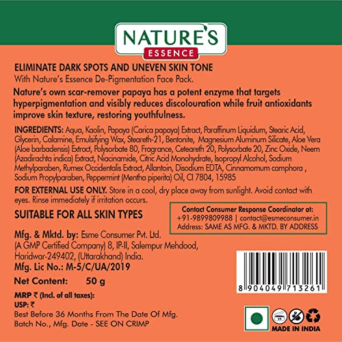 NATURES ESSENCE De-Pigmentation Papaya Face Pack For Women, Orange, 50G, 1 Count