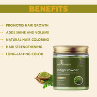 Veda Harvest Indigo Powder 240gm for Black Hair | Natural Plant-Based Hair Dye | Chemical-Free & Healthy Hair Color Solution