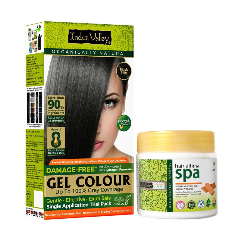 INDUS VALLEY Hair Color Trial Pack | Black With Hair Ultima Spa (175 ml)