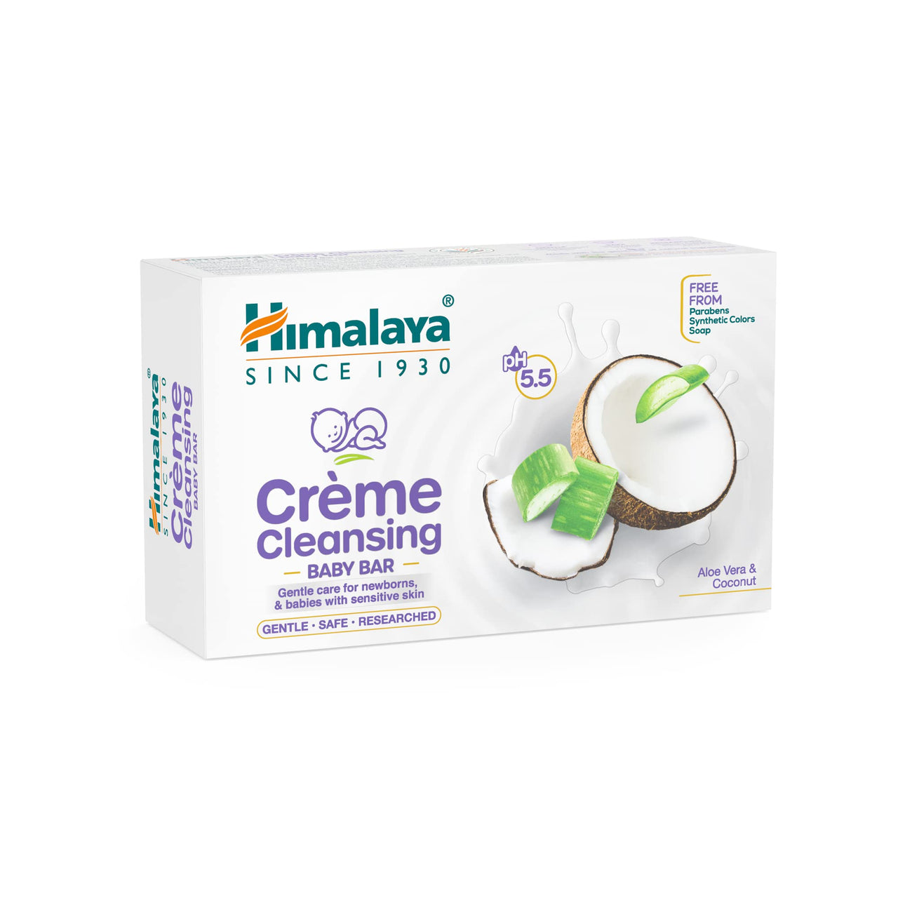 Himalaya Creme Cleansing Baby Bar 125G| pH 5.5|with Coconut milk Protein and Aloe vera|Soap Free|Dermatologically tested |For New borns|For Baby's  sensitive skin| No Parabens|No Synthetic Colors