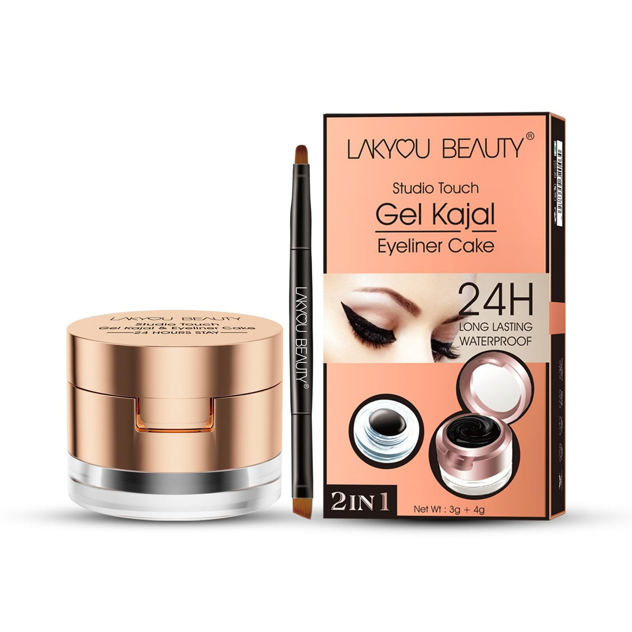 Lakyou Beauty Gel Kajal Eyeliner Cake | 24H Long Lasting | Waterproof | 2-in-1 Formula | Intense Color & Definition