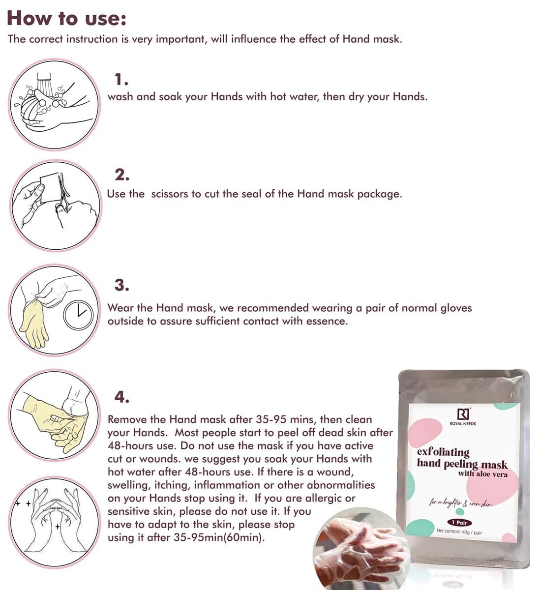 ROYAL NEEDS ; YOUR HIGHNESS Hand Peel Mask For Dead Skin Removal With Aloe Vera - 1 Pair | Exfoliating Hand Mask | Manicure Hydrating Mask | Baby Soft,Hands Moisturising Manicure At Home