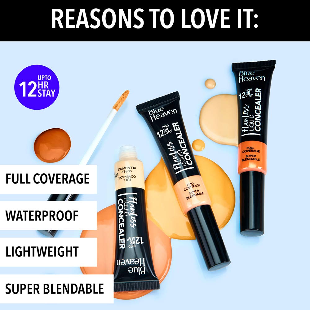 Blue Heaven Intense Matte Finish Eyeliner Easy Sketch, Black, 1ml & Flawless Liquid Concealer, 201, Cream, 16g