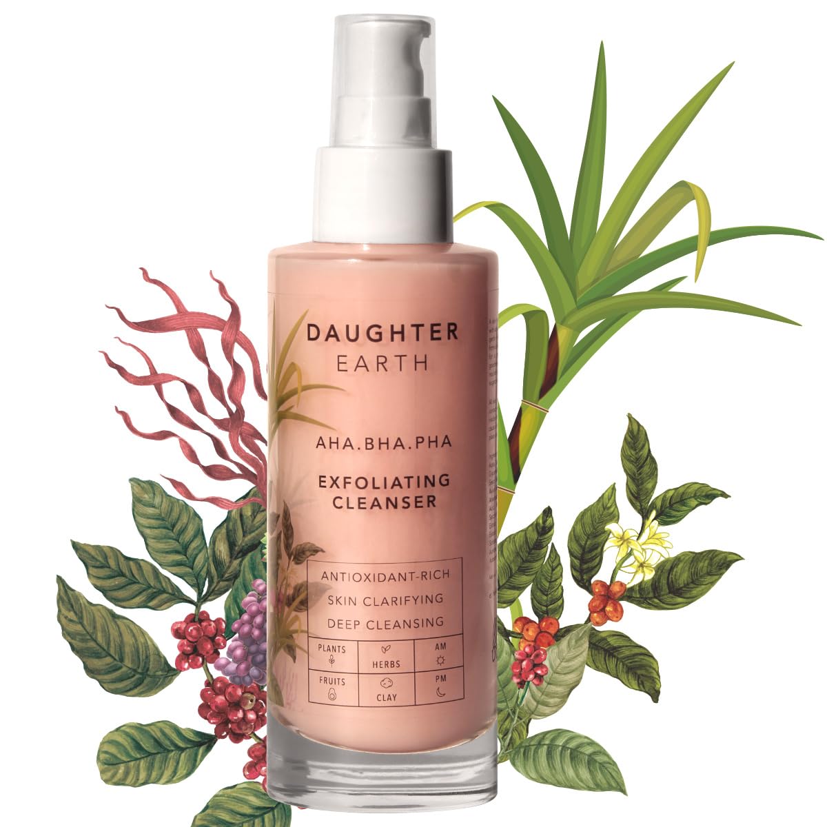 DAUGHTER EARTH AHA BHA PHA Exfoliating Cleanser | Daily Routine Face Wash With Fruit Enzymes | Cream Based Gentle Deep Cleansing | Soothing & Nourishing Fruit Goodness | Suits All Skin Types | 100 ml