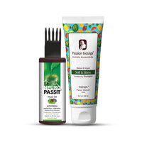 Passion Indulge Neuropassit NTstress Hair fall control oil 100ml & Papain 2 in 1 Conditioning Shampoo 200ml Combo Pack For Anti Dandruff | Reduce Stress & Anxiety | Hair Cooling Oil | Hair Fall Control | Soft & Shine Hair With Jatamansi & Papaya | Natural