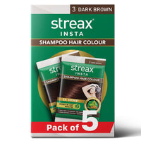 Streax Insta Shampoo Hair Colour for Women & Men, Dark Brown 3 - Pack of 5|Hair Colour Brown|100% grey coverage |Long Lasting Hair Color, easy to use| Ammonia Free Hair Color, No Paraben & Sulphate
