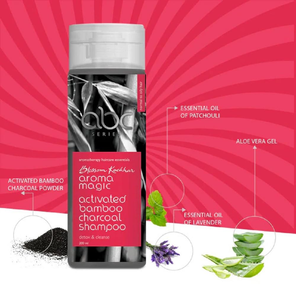 Aroma Magic Activated Bamboo Charcoal Shampoo | Cleanses, Detoxify, hydrates, & control frizz |with Lavender & Patchouli Essential Oil| All Hair Type| - 200ml