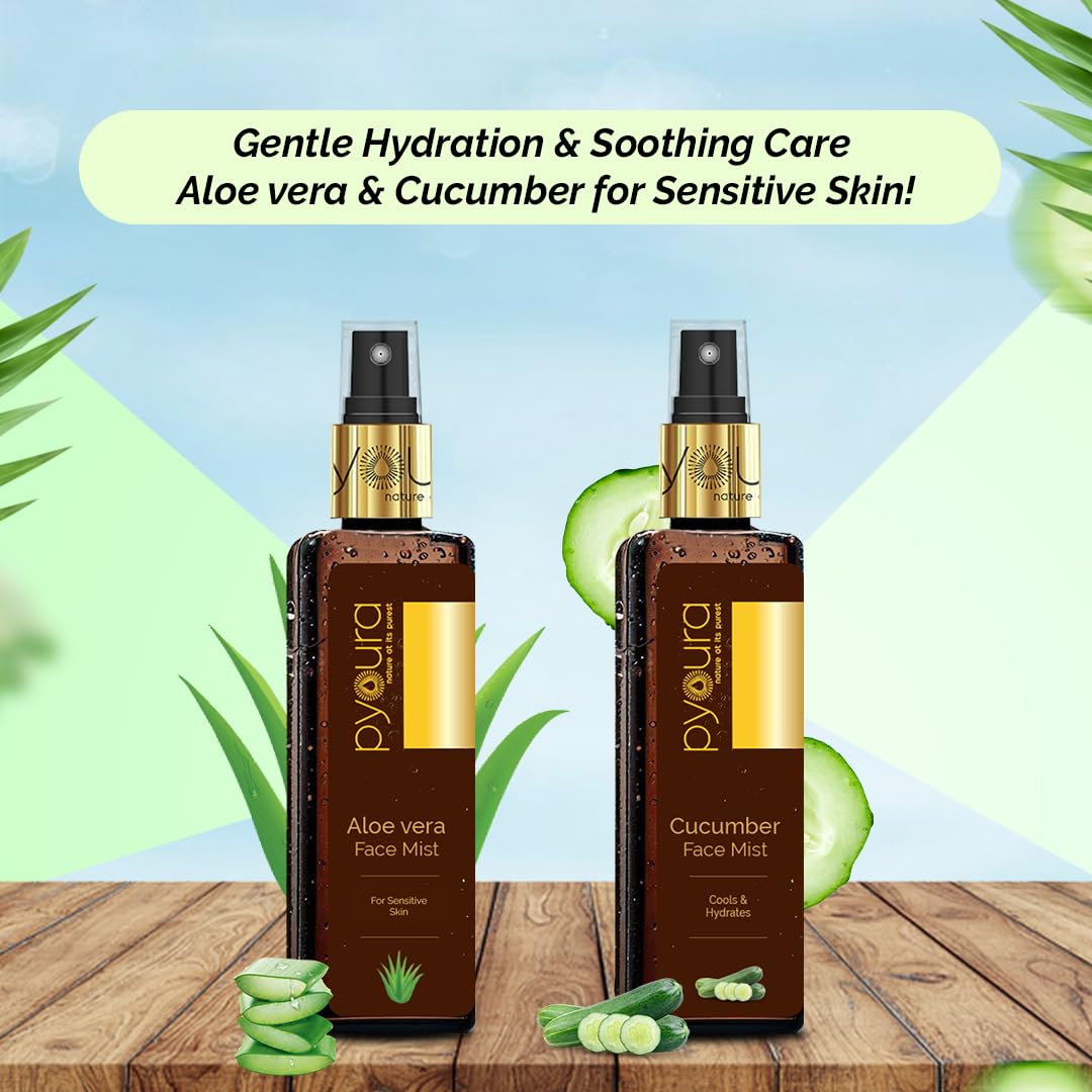 PYOURA Aloe vera Hydrating No Gel Face Toner Mist 100 ml, Serum For Skin Hydration Repair & Sunburn, Alcohol Free Natural Face Toner For Glowing Skin, Toner For Oily Dry Combination Skin