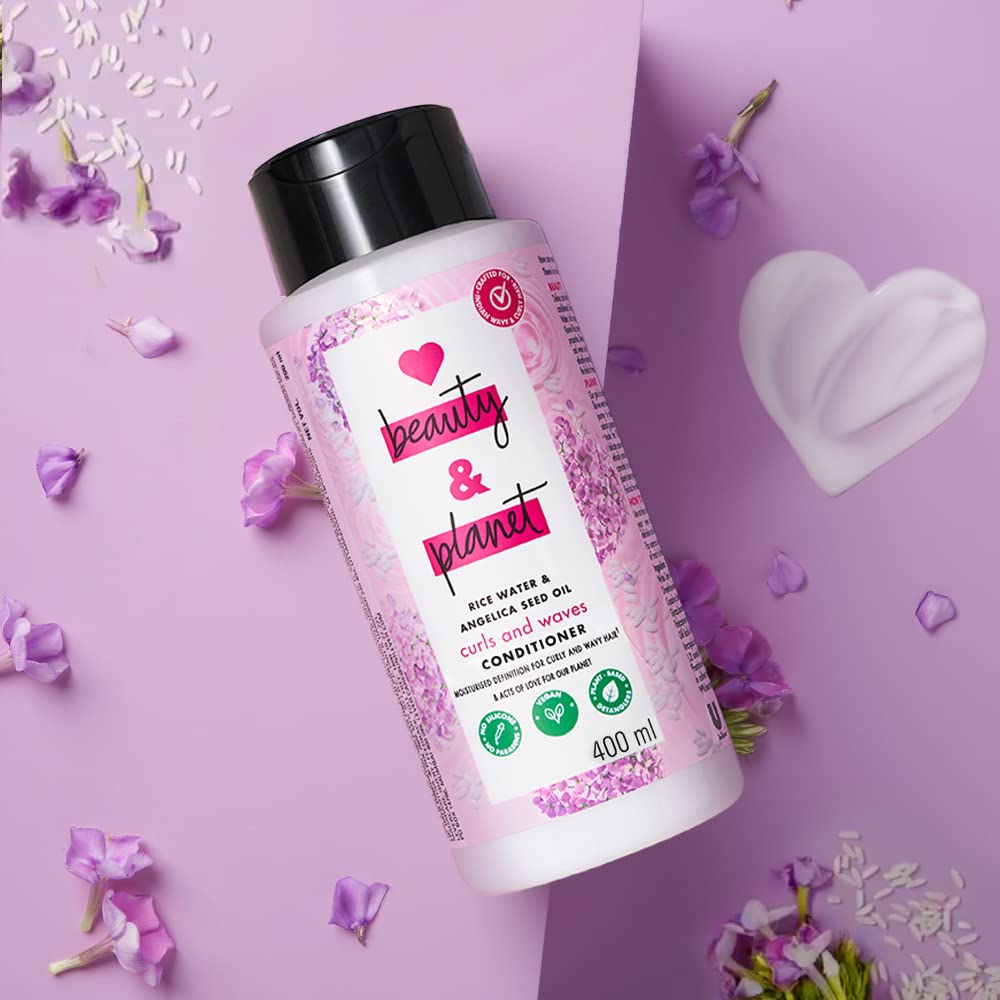 Love Beauty & Planet Rice Water Conditioner With Angelica Seed Oil For Frizz-Free Curly And Wavy Hair|No Sulfates,Paraben,Silicones|400 Millilitre - Angelica Seed Oil