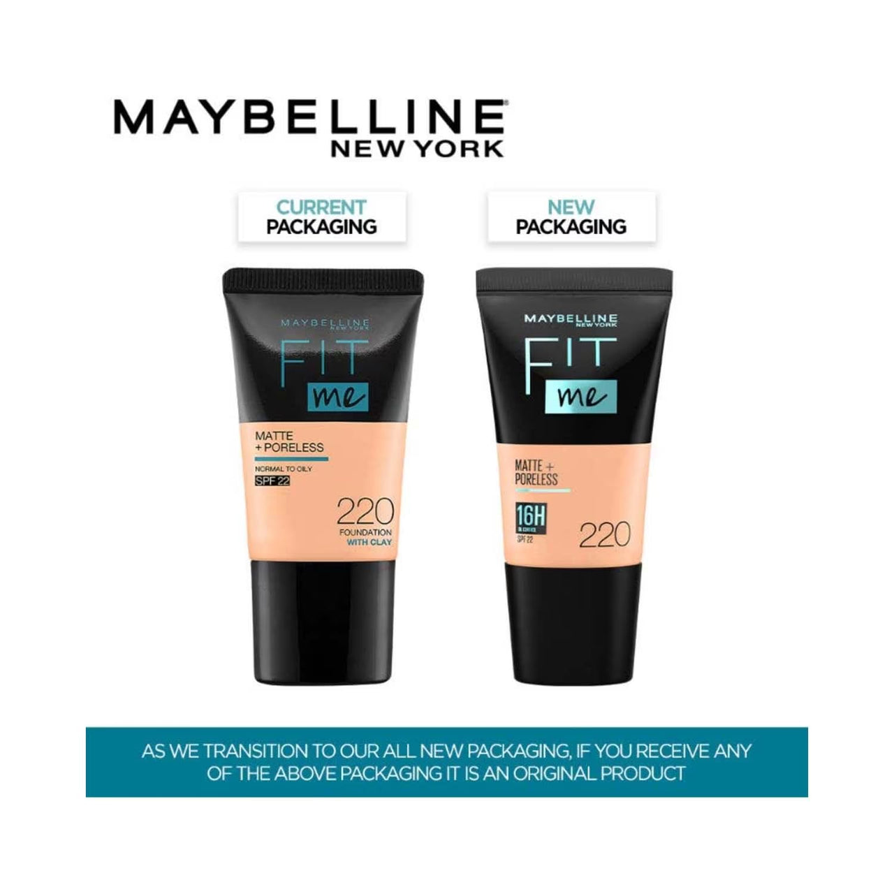 Maybelline New York Fit Me Matte + Poreless Liquid Foundation Tube For All Skin Types, Spf 22-18Ml + Fit Me Matte + Poreless Compact Powder, Spf 32 +++, 6G (Shade 220 Natural Beige) (2 Item In Set)