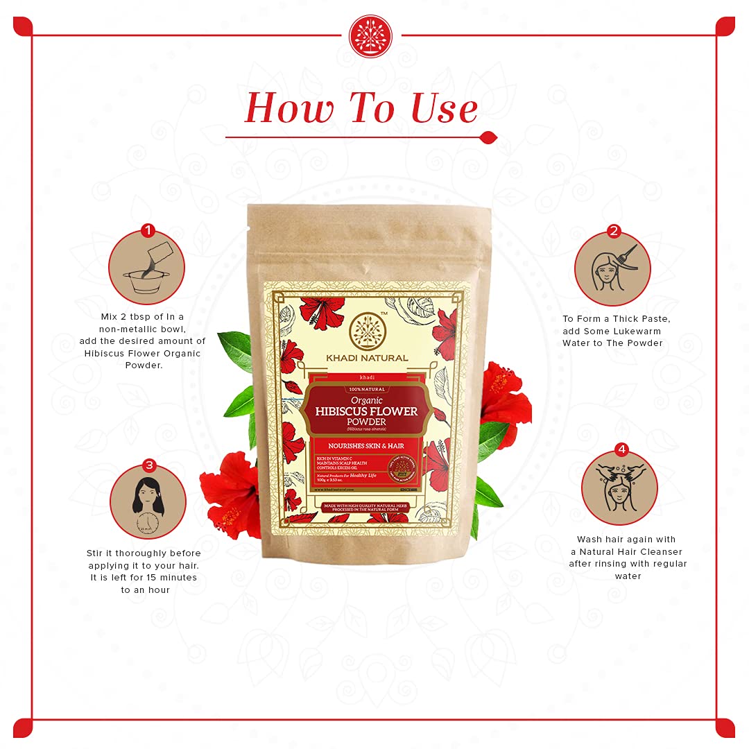 KHADI NATURAL Hibiscus Flower Organic Powder Pack of 2 (2x100gm) 200gm
