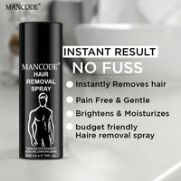 Mancode Hair Removal Cream Spray for Men, Hair removal spray for men, Painless Body Hair Removal for Back, Chest, Legs, Arms, Underarms & Intimate Areas, Fast Acting in 3-6 Minutes (200 ml)