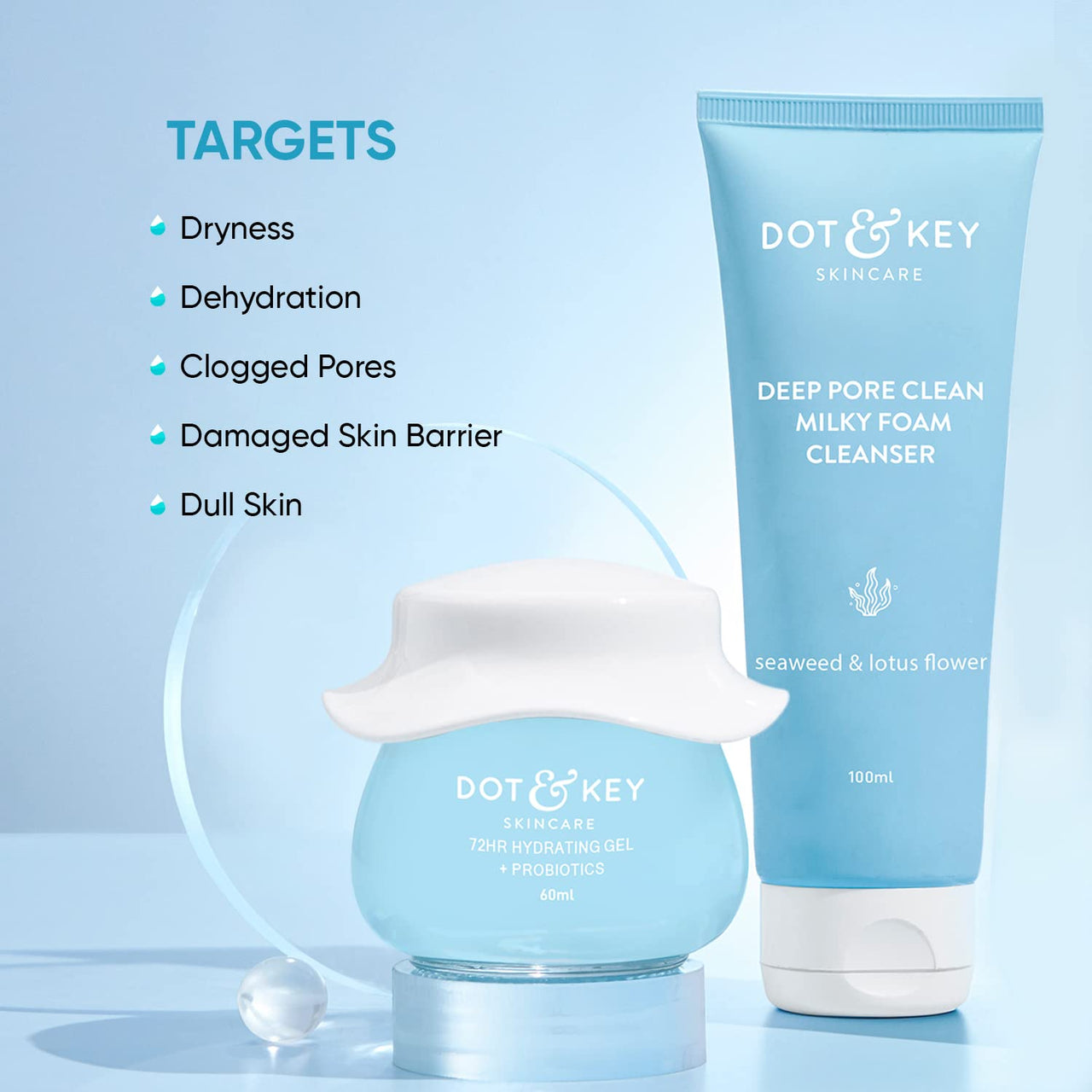 Dot & Key Pore Care Combo | Cleanser 100ml, Gel Moisturizer 60ml