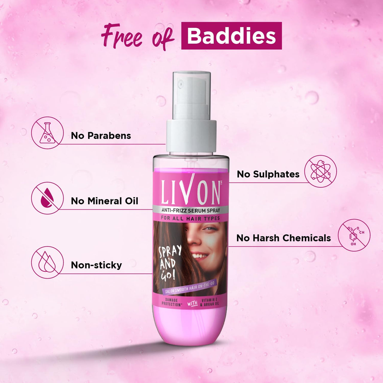 Livon Shake & Spray Serum for on-the-go hair | Provides instant shine, frizz control & damage protection | Spray serum for women & men | With Vitamin E & Argan Oil | 50ml