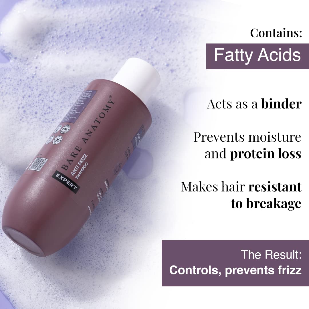 Bare Anatomy Anti Frizz Shampoo, Frizz Control Upto 24 Hours, Powered By Hyaluronic Acid & Fatty Acids, Dry & Frizzy Hair, Smooth, Shiny & Frizz Free Hair For Unisex, 250ml