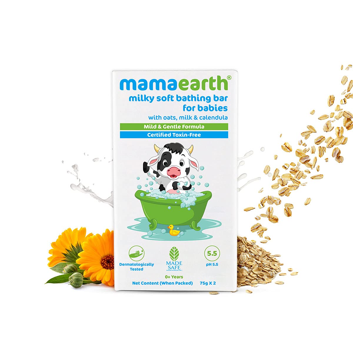 Mamaearth Milky Soft Bathing Bar for Babies with Oats, Milk & Calendula – 75g x 2 & Mineral Based Sunscreen for Babies (50 ml/50 g)