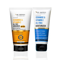 Dr. Sheth's Ceramide & Vitamin C Oil-Free Duo | Sunscreen & Moisturizer Combo for Oily Skin | Protecting & Hydrating | Lightweight & Non-Greasy | For Bright & Nourished Skin | For Men & Women | 50 g x 2