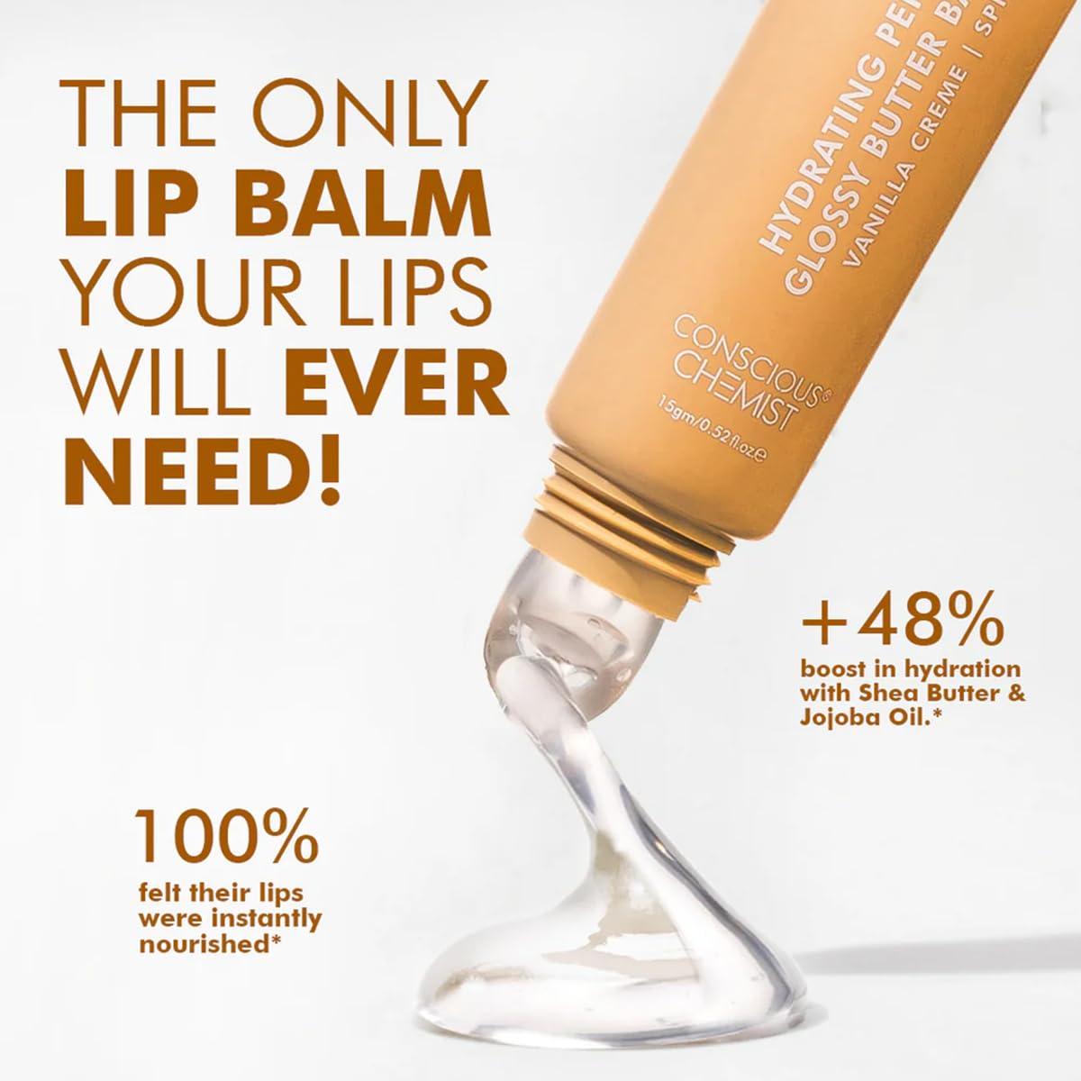 Conscious Chemist® Peptide Lip Balm - Lush Lips with SPF15 | 15g | Vanilla Creme | For Dry & Chapped Lips | 24 hr Hydration & Moisturizing | for Men & Women | Lip Balm for Pigmentation & Dark Lips | Sun Protection | Soothes Dry Lips & Repair Moisture Barr