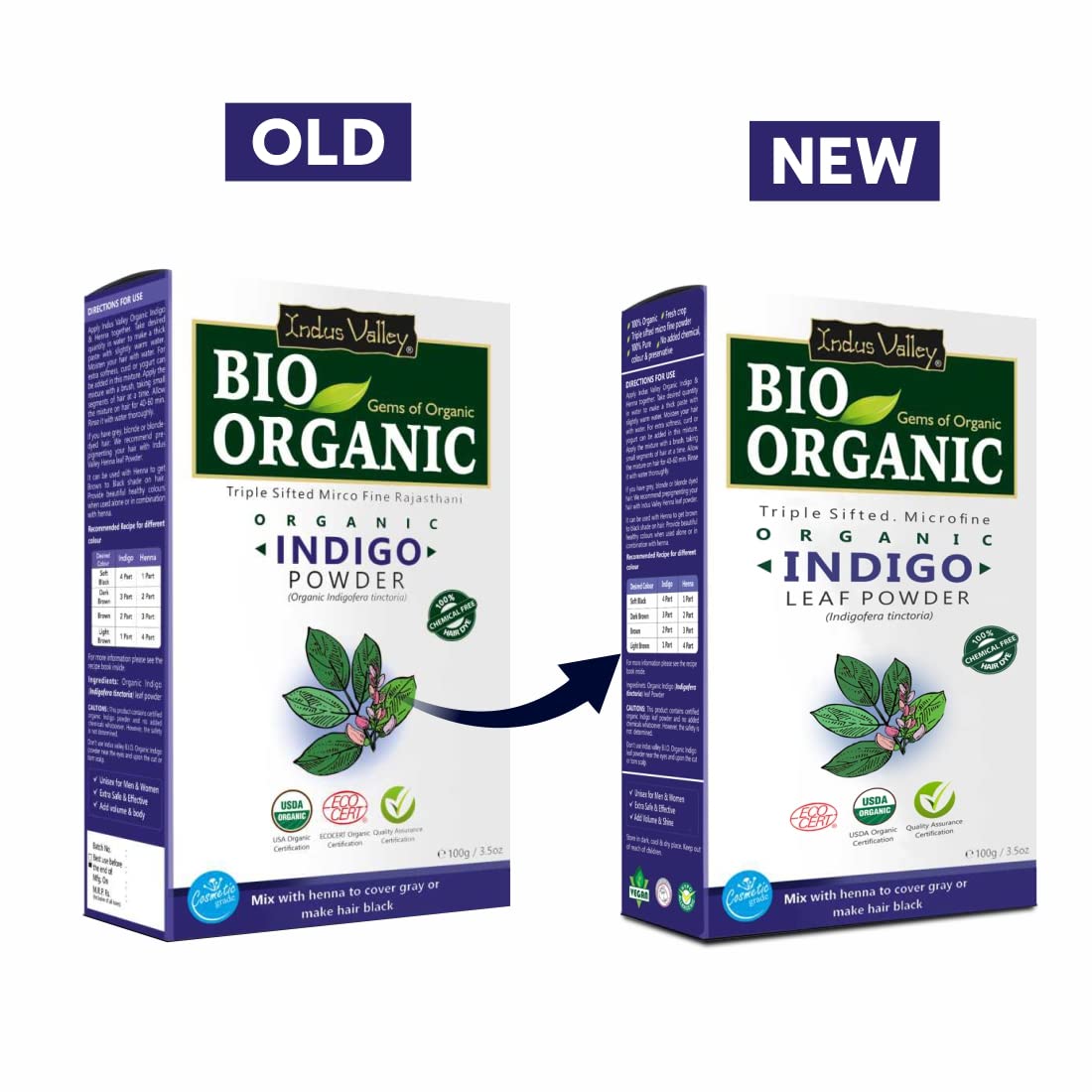 Indus Valley Bio Organic 100% Herbal Indigo Powder for Natural Hair Coloring, Organic Indigo Powder Protects hair from Damage - 100 gm Set of 3
