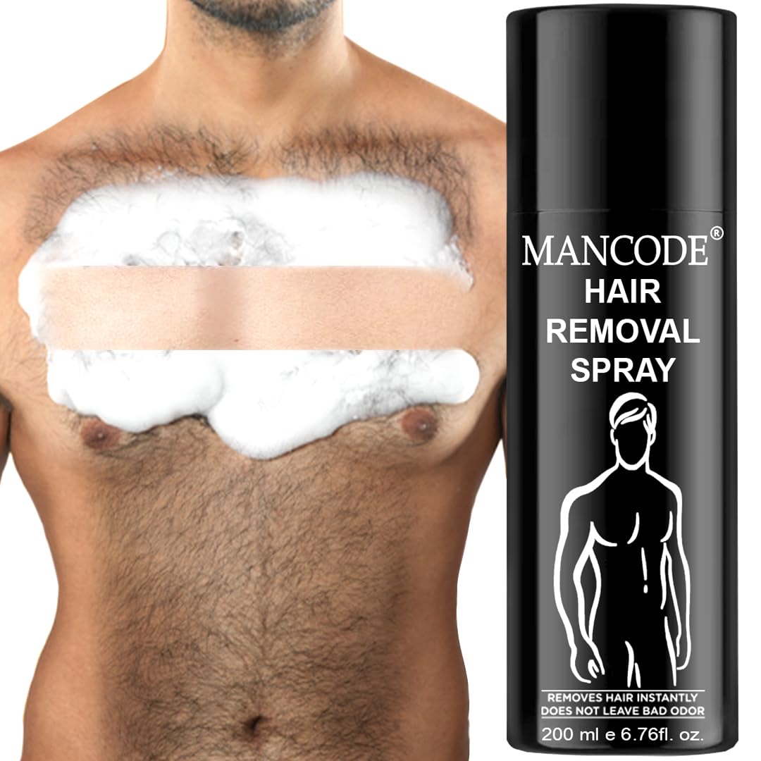 Mancode Hair Removal Cream Spray for Men, Hair removal spray for men, Painless Body Hair Removal for Back, Chest, Legs, Arms, Underarms & Intimate Areas, Fast Acting in 3-6 Minutes (200 ml)