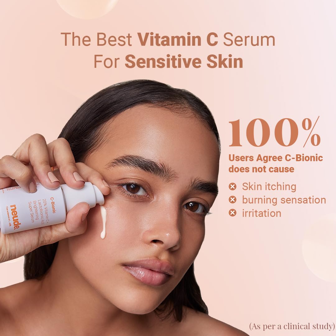 Neude C-Bionic 20% Vitamin C Serum 30ml with Lactobionic Acid for Face Brightening & 24hrs Hydration with Vitamin E Red Algae Gel Kakadu Plum Glutathione for All Skin Types & Sensitive Skin Friendly