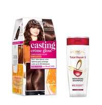 L'Oreal Paris Casting Creme Gloss Hair Color - 500 Medium Brown (87.5g+72ml) + Total Repair 5 Shampoo 82.5ml