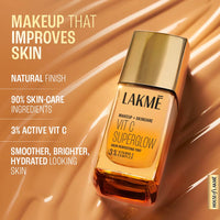 Lakmé Natural Makeup For All Skin Type+Skincare Vitc Superglow Skin Perfecting Liquid Medium Coverage Tint Cool Ivory C100 25Ml 1 Count
