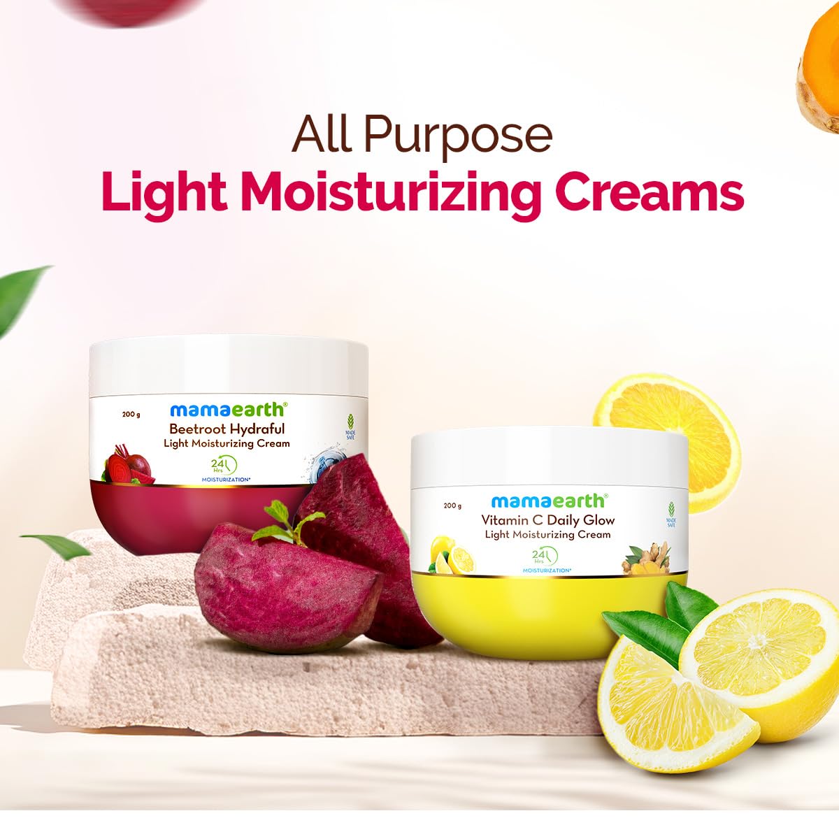 Mamaearth Beetroot Hydraful Light Moisturizing Cream With Beetroot & Hyaluronic Acid|For Hydrated Pink Glow|For Face, Hand & Body|24H Moisturization|Quick Absorbing|Non-Greasy|Soft Moisturizer|200 G