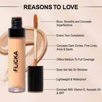 FLiCKA Cover Story Liquid Light Weight Natural Concealer With Full Coverage For Women| Contains SPF, Argan & Avacado Oil| Concealer For Face Makeup, 01.2 Sand, 8.5ml