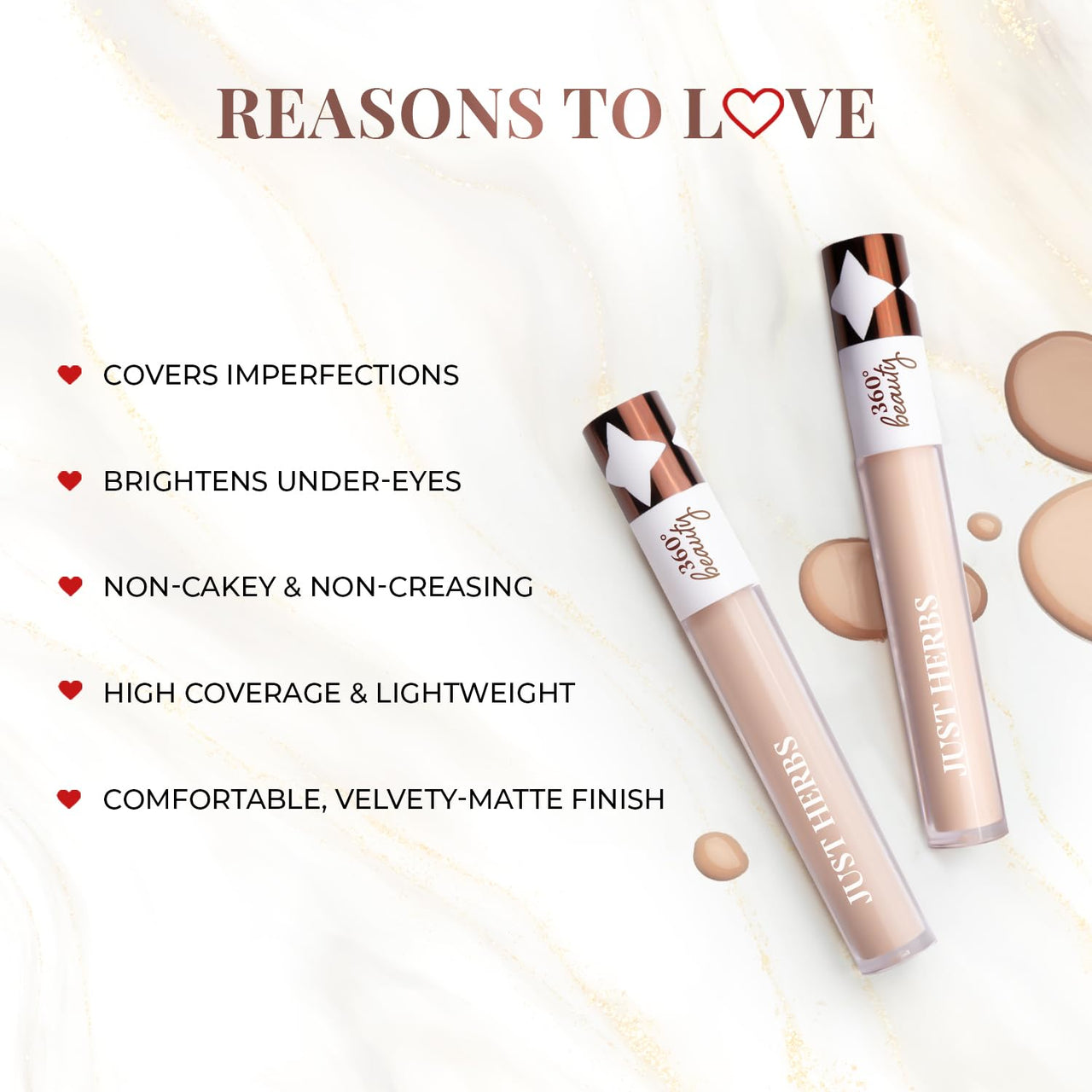 Just Herbs Full Cover Filter Finish Under Eye Light Weighted Matte Finish Concealer for Face Makeup 5 ml (Beige)