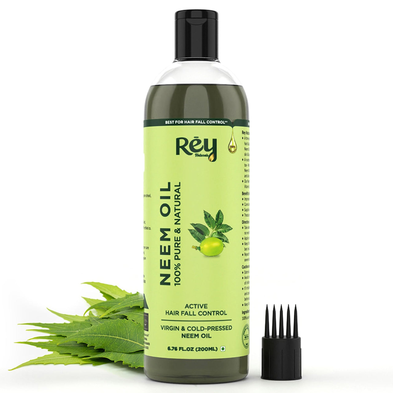 Rey Naturals Cold Pressed Neem Oil For Skin & Hair Growth - 200ml | Pure Neem Oil For Hair Dandruff | Neem Hair Oil For Lice & Nits Removal | Hair Oil Pure For Body Massage & Acne
