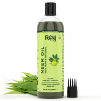 Rey Naturals Cold Pressed Neem Oil For Skin & Hair Growth - 200ml | Pure Neem Oil For Hair Dandruff | Neem Hair Oil For Lice & Nits Removal | Hair Oil Pure For Body Massage & Acne