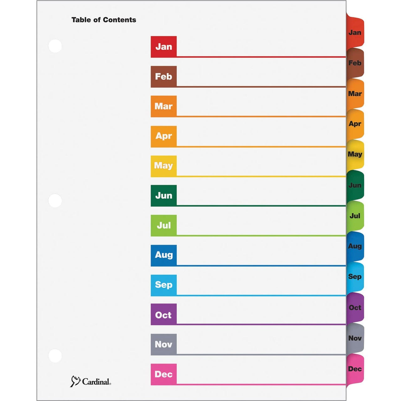 Cardinal OneStep Binder Dividers, 12-Tab Monthly, Customizable Table of Contents, Reversible Multicolor Tabs, 1 Set (60318CB)