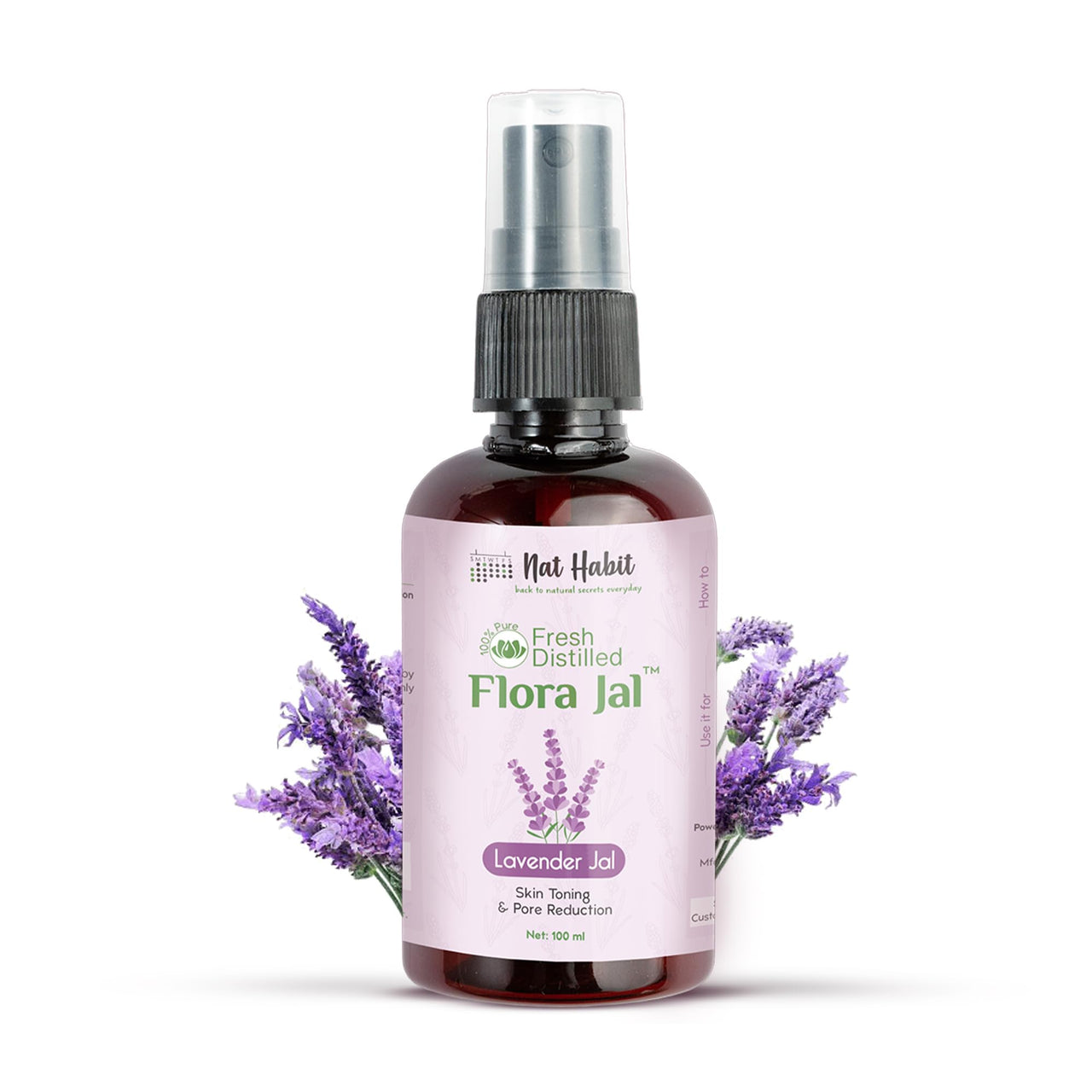Nat Habit - 100% Pure Lavender Jal - Lavender Water - Toner, Face-Mist, Astringent & Face Spray- Ayurvedic Steam-Distilled For Oil-Control, Acne-Control, Skin Hydration (Pack of 1, 100 ml)