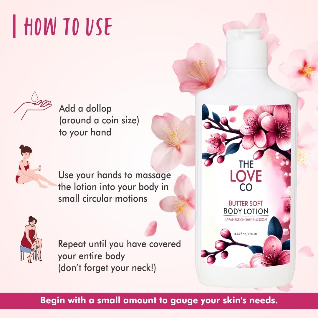 THE LOVE CO. Butter Soft Body Lotion - Nourishing Moisturizer Cream for Dry Skin - Suitable for Men and Women with Jojoba Oil, Shea Butter & Vitamin E - 250ml