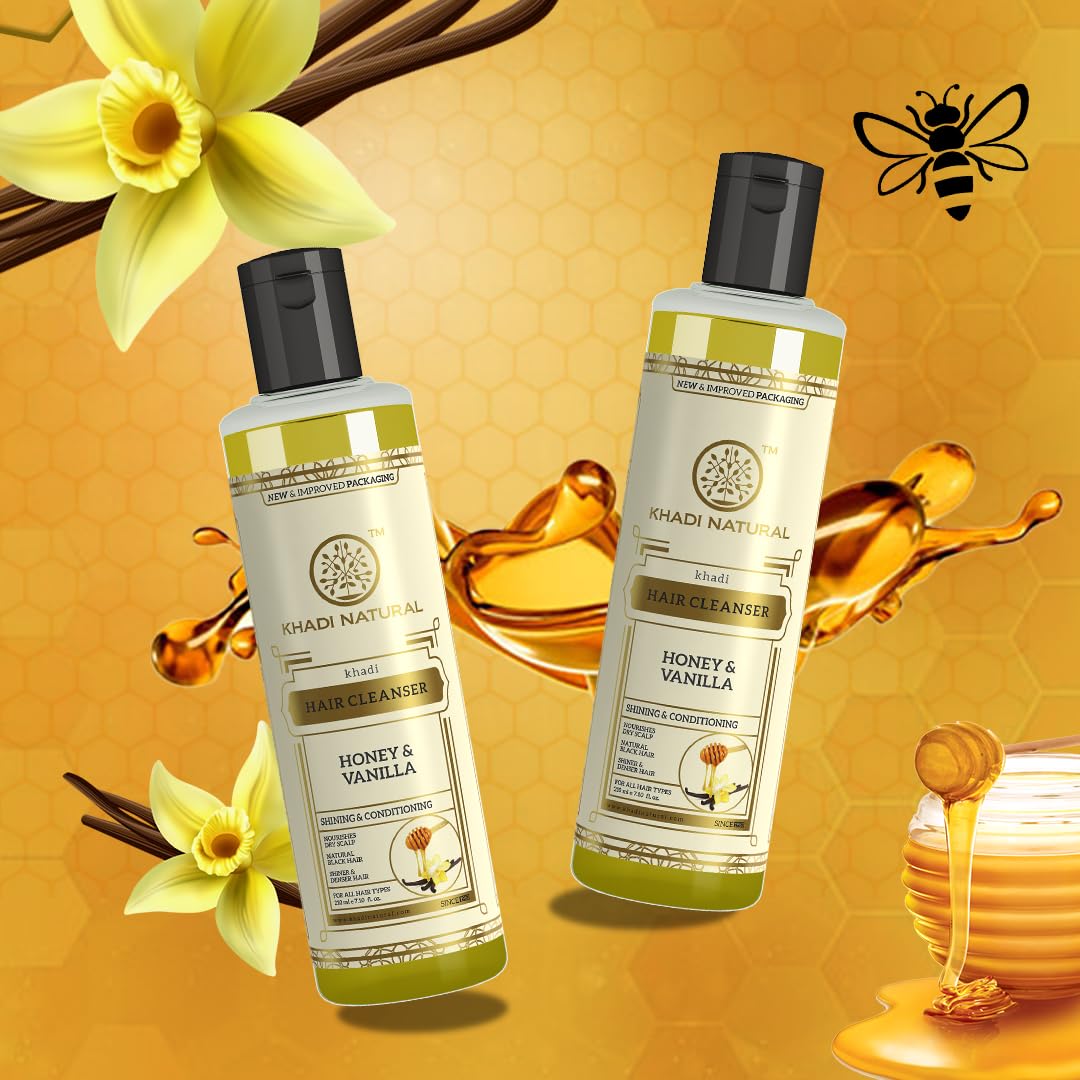 Khadi Natural Honey & Vanilla Hair Shampoo For Soft Hair, For Hair Growth, Suitable for All Hair Types|, Pack of 2| (210 * 2) (420 ml)