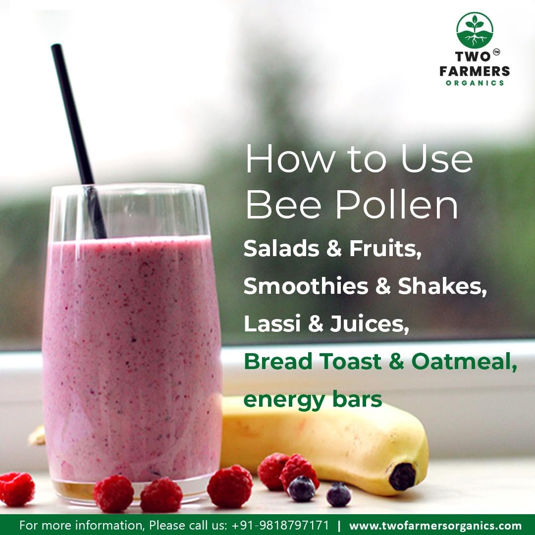 Two Farmers Organics Bee Pollen 100% Raw & Unprocessed – Natural Plant-Based Protein – 100g (Glass Jar)