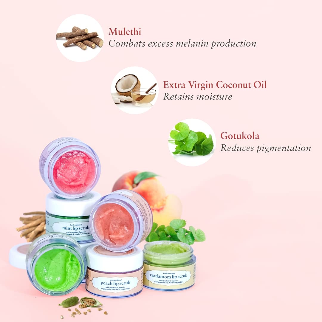 Just Herbs Ayurvedic Rose Lip Scrub For Dry,Chapped & Smoker Lips - SLS & Paraben Free 15gm