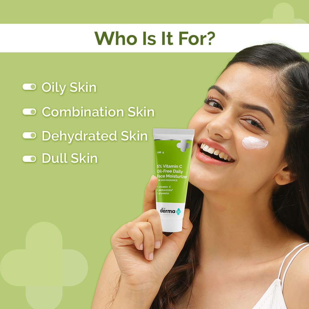 The Derma Co 5% Vitamin C Oil-Free Daily Face Moisturizer for Skin Radiance | For Oily Skin | For Skin Radiance | Non-Greasy Formula | 100 g