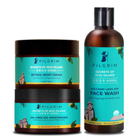 Pilgrim Power Brightening Face Kit | Oil Free Gel Moisturizer 50gm, Pore Cleansing Face Wash 100ml, Retinol Booster Skin Glow Night Cream 50g | For All Skin Types | Korean Skin Care | Men & Women