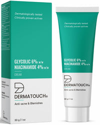 DERMATOUCH Glycolic 6% w/w Niacinamide 4% w/w Cream |For Anti-acne and Blemishes | For All Skin Types | For Both Men & Women | 30G