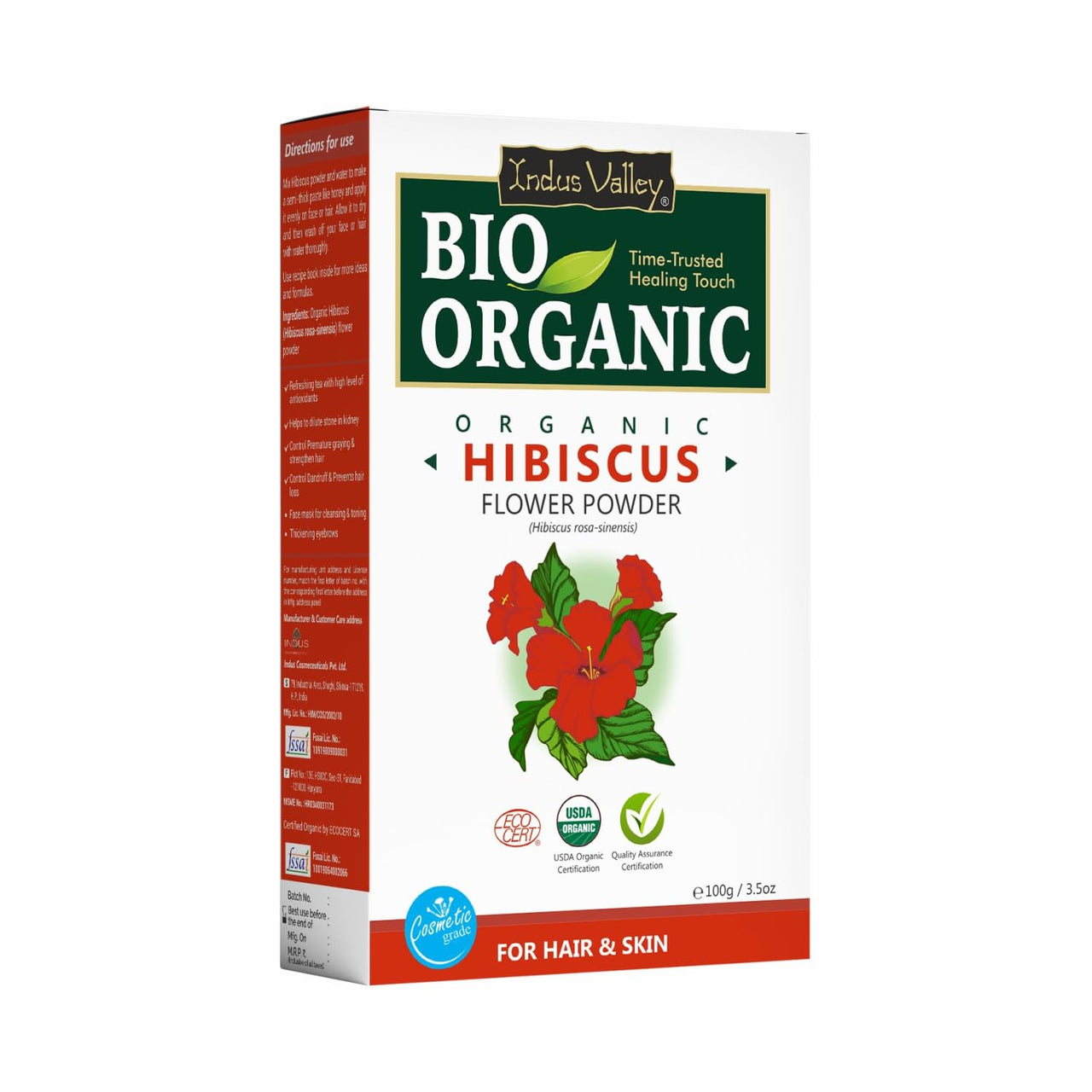 INDUS VALLEY Organic Hibiscus Powder | | Hibiscus rosa-sinensis and Coconut Oil - 100g+175ml